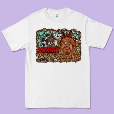 Merry Christmas Highland Cow Premium Tee Designed By Ranaportraitstore