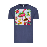 Vintage Denim sweet summer flamingo seamless pattern Vintage Tee - BundleAndBundleShop