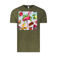 Vintage Olive sweet summer flamingo seamless pattern Vintage Tee - BundleAndBundleShop