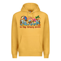 Mustard the beach is my happy place Premium Hoodie - NancyCooperArtShop