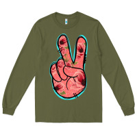 Army Green Pink Floral Glitter Peace Sign Long Sleeve Tee - Jasminsmagicworld
