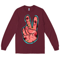 Burgundy Pink Floral Glitter Peace Sign Long Sleeve Tee - Jasminsmagicworld
