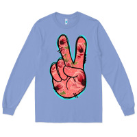 Colony Blue Pink Floral Glitter Peace Sign Long Sleeve Tee - Jasminsmagicworld