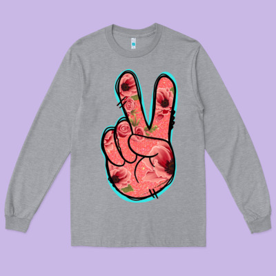 Pink Floral Glitter Peace Sign Long Sleeve Tee Designed By Jasminsmagicworld