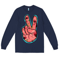 Navy Pink Floral Glitter Peace Sign Long Sleeve Tee - Jasminsmagicworld