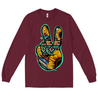 Burgundy Aztec Sunflower Peace Sign Long Sleeve Tee - Jasminsmagicworld