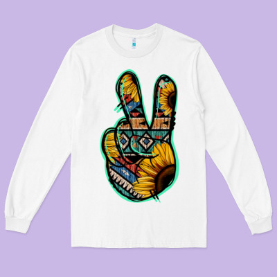 Aztec Sunflower Peace Sign Long Sleeve Tee Designed By Jasminsmagicworld