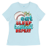 Baby Blue eat sleep baseball repeat Ladies Tee - texasbilliewilder
