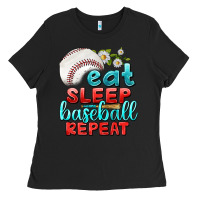 Black eat sleep baseball repeat Ladies Tee - texasbilliewilder