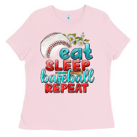 Bubblegum Pink eat sleep baseball repeat Ladies Tee - texasbilliewilder
