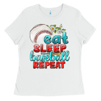 White eat sleep baseball repeat Ladies Tee - texasbilliewilder