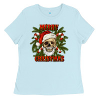 Baby Blue Merry Christmas Ladies Tee - RanaPortraitStore