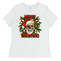 White Merry Christmas Ladies Tee - RanaPortraitStore