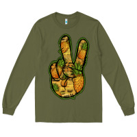 Army Green Pineapple Peace Sign Long Sleeve Tee - Jasminsmagicworld