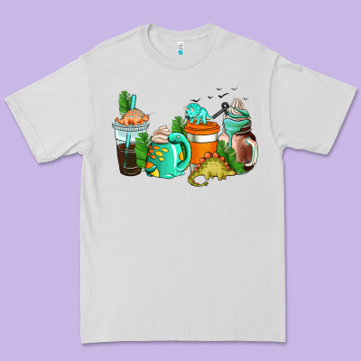Dinosaur Coffee Cups Premium Tee Designed By Adodesignshop