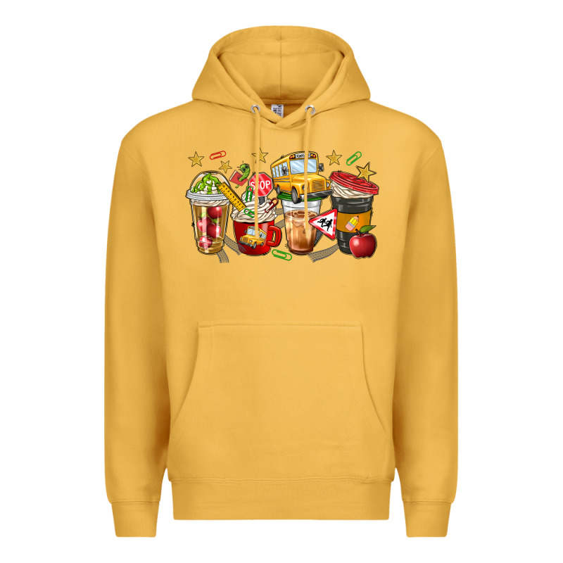 School Bus Coffee Cups Premium Hoodie by NancyCooperArtShop | Teevron