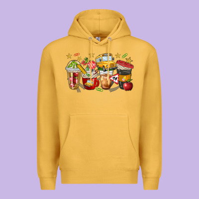 School Bus Coffee Cups Premium Hoodie Designed By Nancycooperartshop