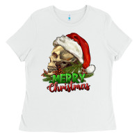 White Merry Christmas Ladies Tee - RanaPortraitStore