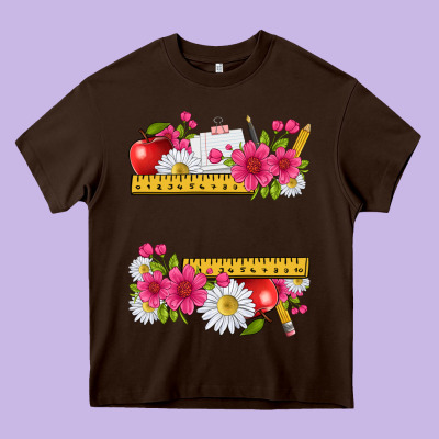 Floral Teacher Heavy Core Tee Designed By Texasbilliewilder
