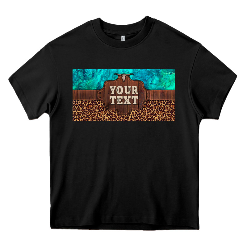 Preview Custom Name Turquoise Stone Leopard Bull Skull License Plate Heavy Core Tee by Artiststas | Teevron