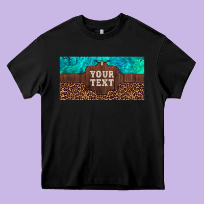 Preview Custom Name Turquoise Stone Leopard Bull Skull License Plate Heavy Core Tee Designed By Artiststas