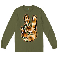 Army Green Floral Gold Peace Sign Long Sleeve Tee - Jasminsmagicworld