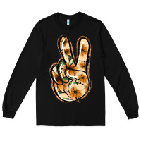 Black Floral Gold Peace Sign Long Sleeve Tee - Jasminsmagicworld
