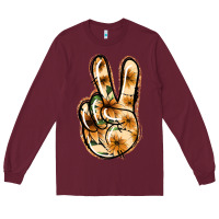 Burgundy Floral Gold Peace Sign Long Sleeve Tee - Jasminsmagicworld