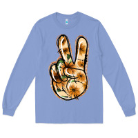 Colony Blue Floral Gold Peace Sign Long Sleeve Tee - Jasminsmagicworld