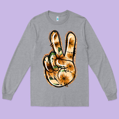 Floral Gold Peace Sign Long Sleeve Tee Designed By Jasminsmagicworld