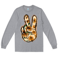 Heather Grey Floral Gold Peace Sign Long Sleeve Tee - Jasminsmagicworld