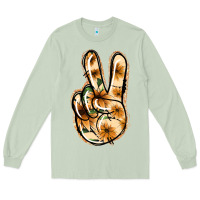 Matcha Floral Gold Peace Sign Long Sleeve Tee - Jasminsmagicworld