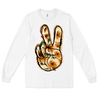 White Floral Gold Peace Sign Long Sleeve Tee - Jasminsmagicworld
