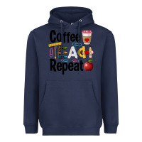 Navy coffee teach repeat Heavyweight Hoodie - BarkalooDesign