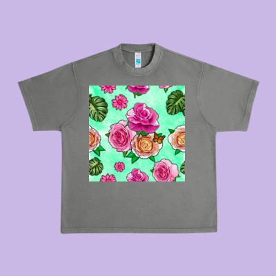 Floral Background Urban Heavy Tee Designed By Bundleandbundleshop