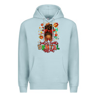Blue Mist Santa's Favorite Dental Assistant Afro Messy Bun Premium Hoodie - texasbilliewilder