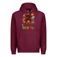 Burgundy Santa's Favorite Dental Assistant Afro Messy Bun Premium Hoodie - texasbilliewilder
