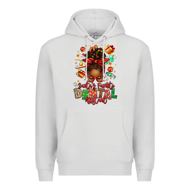 Santa's Favorite Dental Assistant Afro Messy Bun Premium Hoodie by texasbilliewilder | Teevron