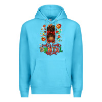 Ocean Blue Santa's Favorite Dental Assistant Afro Messy Bun Premium Hoodie - texasbilliewilder