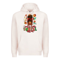 Pale Pink Santa's Favorite Dental Assistant Afro Messy Bun Premium Hoodie - texasbilliewilder