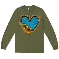 Army Green Gold Glitter Sunflower Blue Heart Long Sleeve Tee - Jasminsmagicworld