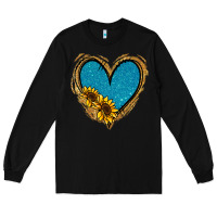Black Gold Glitter Sunflower Blue Heart Long Sleeve Tee - Jasminsmagicworld