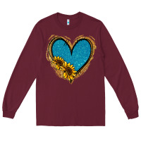 Burgundy Gold Glitter Sunflower Blue Heart Long Sleeve Tee - Jasminsmagicworld