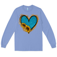 Colony Blue Gold Glitter Sunflower Blue Heart Long Sleeve Tee - Jasminsmagicworld