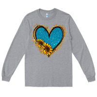 Heather Grey Gold Glitter Sunflower Blue Heart Long Sleeve Tee - Jasminsmagicworld