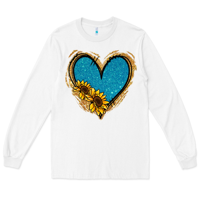 Gold Glitter Sunflower Blue Heart Long Sleeve Tee by Jasminsmagicworld | Teevron
