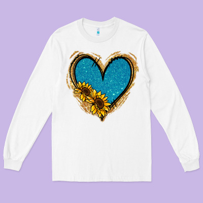 Gold Glitter Sunflower Blue Heart Long Sleeve Tee Designed By Jasminsmagicworld