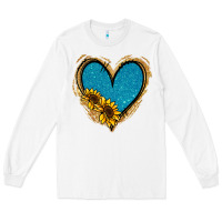 White Gold Glitter Sunflower Blue Heart Long Sleeve Tee - Jasminsmagicworld