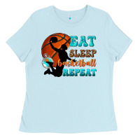 Baby Blue eat sleep basketball repeat Ladies Tee - texasbilliewilder