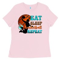 Bubblegum Pink eat sleep basketball repeat Ladies Tee - texasbilliewilder